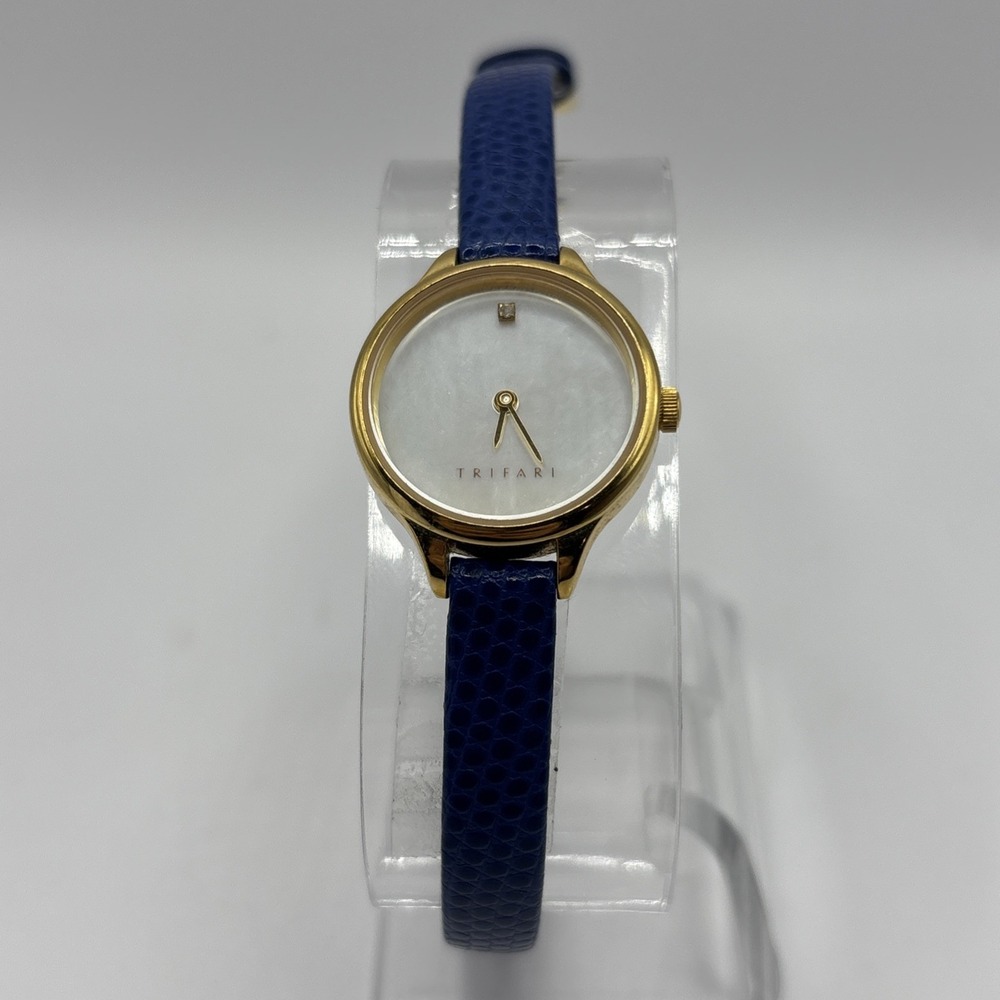 Vintage Crown Trifari Thailand Movement Watch, Gold W/‎ Royal Blue Band; Works